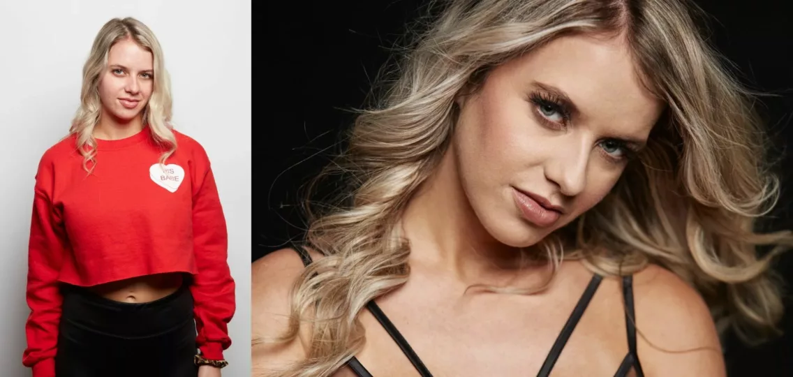 Before and after styling composite image a woman in a red sweatshirt on the left and strappy black lingerie in the right– Best Dallas Boudoir Photographer, rich cirminello